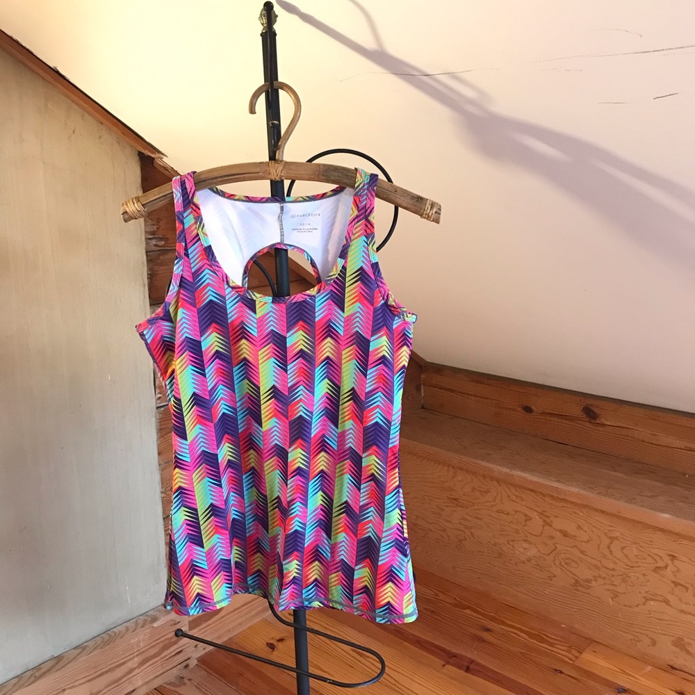 Fabletics Multi-Color Chevron Open Back Tank Top,… - image 1